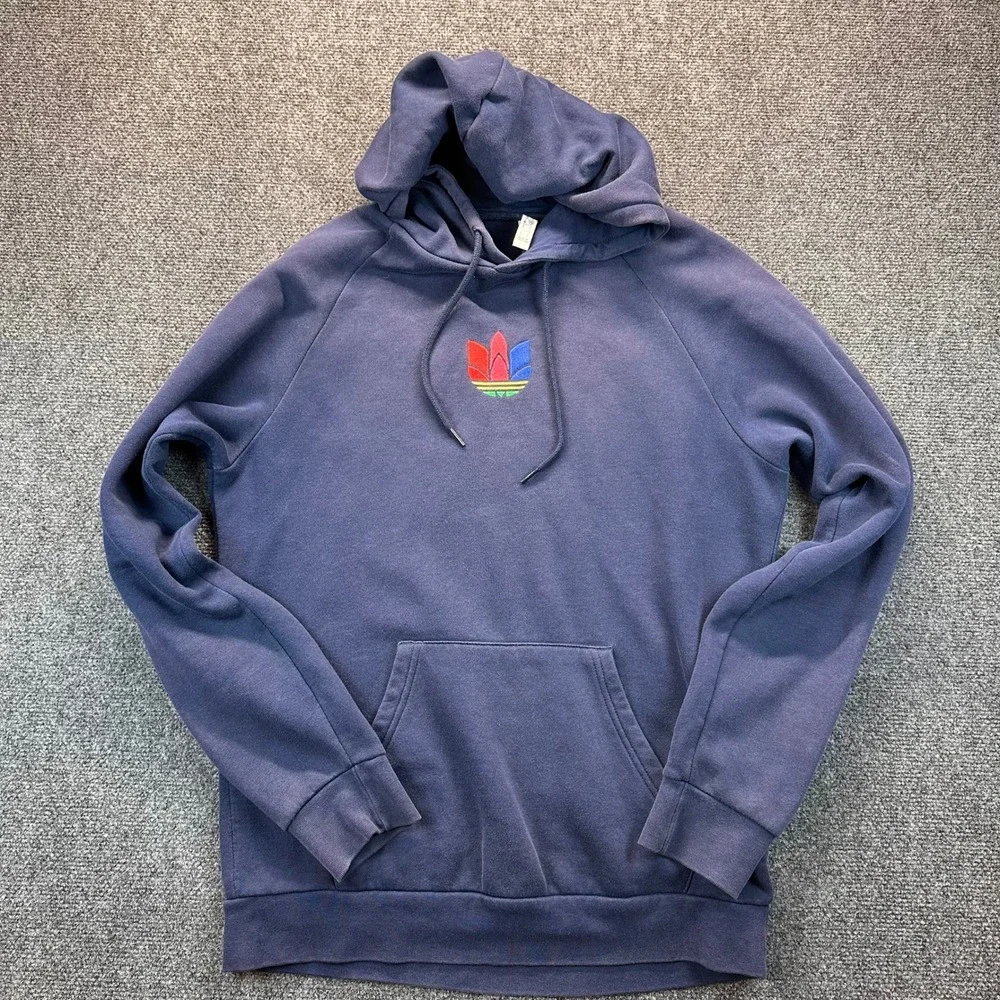 Adidas Originals Multi-Color‎ Trefoil Logo Hoodie Navy Blue Mens Small Pullover